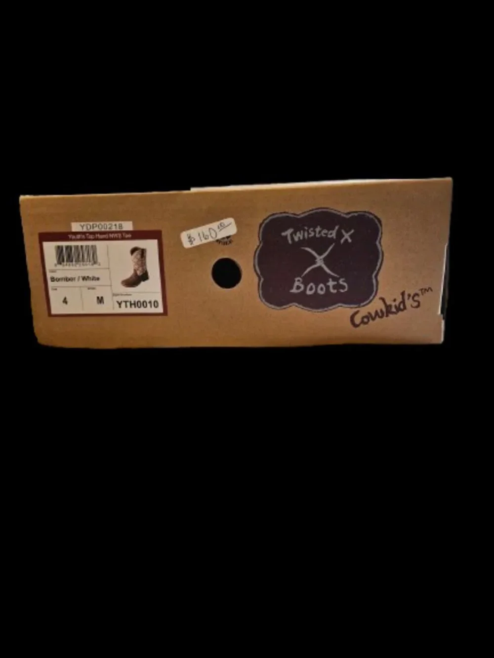 Twisted X Kids Square Toe Bomber/White Cowkids Western Boots YTH0010 - Size 4M